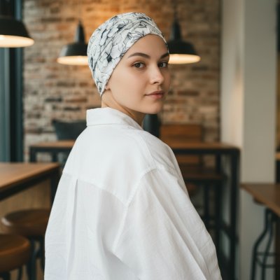 Ebbie bavlněný turban-style PIVOŇKY ČERNOBÍLÉ – Zboží Dáma