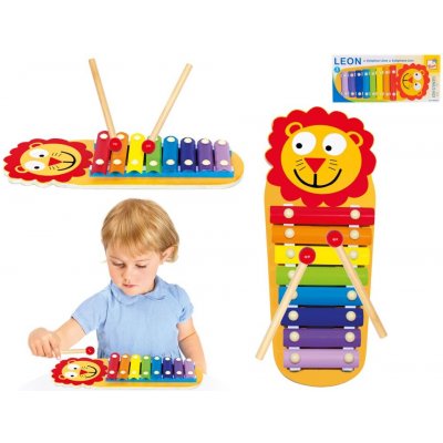 BINO Baby xylofon Lvíček 8 kláves 32cm duhový kov – Zboží Dáma