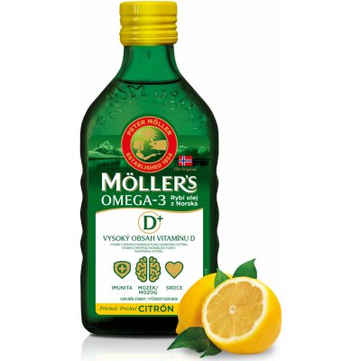 Möller´s Omega-3 Rybí olej D+ s citronovou příchutí 250 ml – Zboží Mobilmania