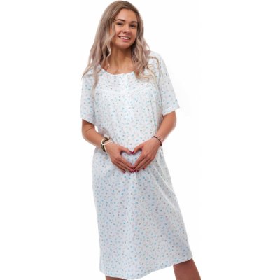 Noční košilka se zelenými květinkami zapínání u krku na kojení do porodnice 1C4106 zelená – Zboží Dáma