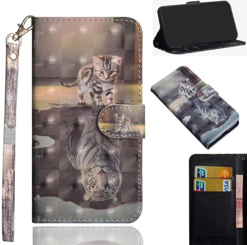 Pouzdro Spot PU kožené peněženkové Samsung Galaxy A21s - kočka a odraz tygra