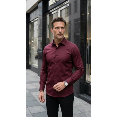 Ego man pánská košile slim fit S0150-06 bordó – Zboží Dáma