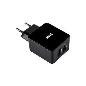 MAX MWC1200B USB 230V nabíječka 2 x USB 1 + 2,4 A, černá 1053263