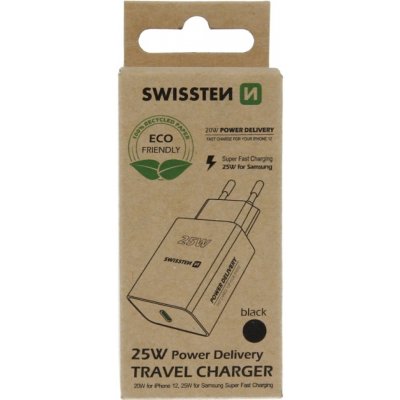 Swissten síťový adaptér PD 25W pro iPhone a Samsung (EKO balení) - černý – Hledejceny.cz