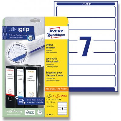 Avery Zweckform L4760-25 etikety na pořadače 192 x 38 mm 210 etiket bílé – Sleviste.cz