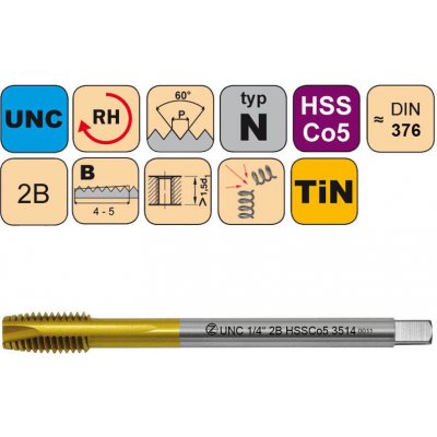 NÁSTROJE CZ Závitník strojní UNC 3/4"-10 2B HSSCo5 TiN DIN 376 B - CZZ3514-UNC-3/4"-10-2B – Hledejceny.cz
