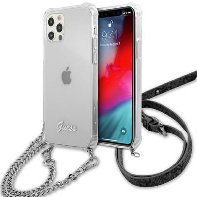 Pouzdro Guess hard silikonové iPhone 12 / 12 Pro 4G Chain čiré stříbrné
