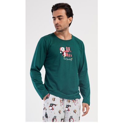 Tučňák s dárkem pánské pyžamo dlouhé tm.zelené – Sleviste.cz