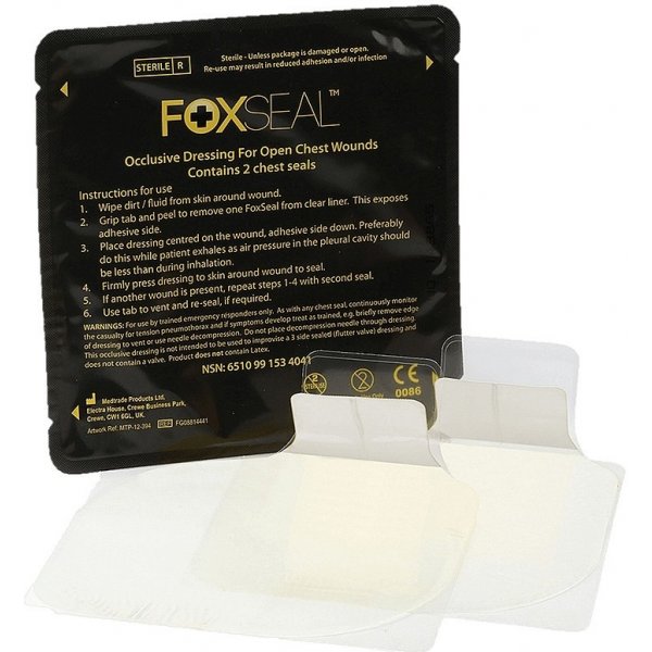 Obvazový materiál FOX Chest Seal 2 ks - hrudní krytí bez ventilu