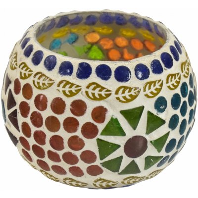 Sanu Babu Lampička, skleněná barevná mozaika, kulatá, průměr 9cm, výška 7cm (9J) – Zboží Dáma