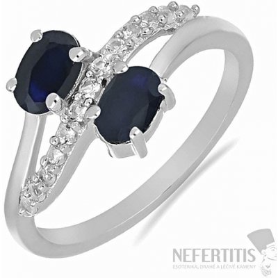 Nefertitis Prsten stříbrný s modrým safírem a zirkony 026069 SAF