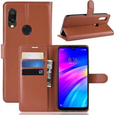Pouzdro Litchi PU kožené peněženkové Xiaomi Redmi 7 - hnědé