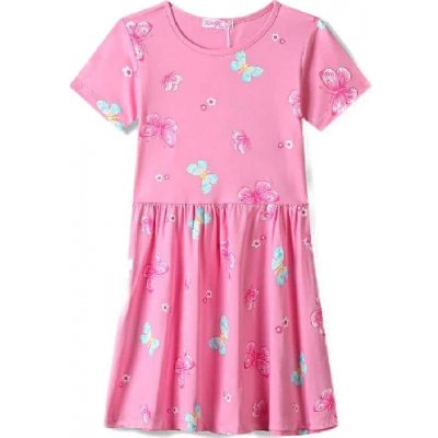 BAVLNĚNÉ DÍVČÍ ŠATY S MOTÝLKY KUGO NOVINKA Růžová – Sleviste.cz