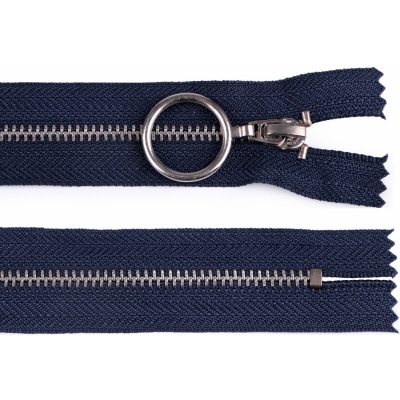 Kovový zip šíře 4 mm délka 20 cm se stříbrnými zoubky, malé, 330 modrá tmavá – Zboží Mobilmania