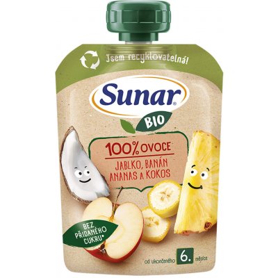 Sunar BIO ovocná kapsička Jablko, banán, ananas, kokos 100g – Zboží Dáma