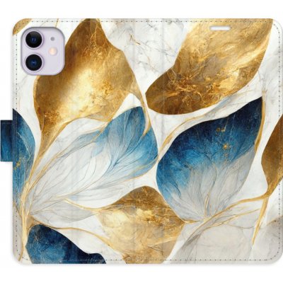 Pouzdro iSaprio Flip s kapsičkami na karty - GoldBlue Leaves Apple iPhone 11