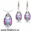 Swarovski Elements Pear krystal Stříbrná sada set souprava náušnice a přívěsek s řetízkem fialová slza kapka 39169.4 Vitrail Light růžová fialová tyrkysová duhová