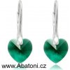Náušnice Swarovski Elements Heart krystal stříbrné visací zelené srdce srdíčka 31300.3 Emerald zelená tmavá smaragdová brčálová