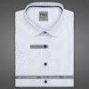 Pánská Košile AMJ pánská košile bavlněná s drobnými měsíčky a tečkami krátký rukáv regular fit VKBR1227 bílá