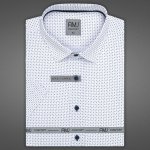 AMJ pánská bavlněná košile krátký rukáv slim-fit bílá s puntíky a tečkami VKSBR1205 – Sleviste.cz