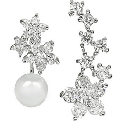 JwL Jewellery asymetrické dvoj s pravou bílou perlou a záušnice se zirkony JL0260