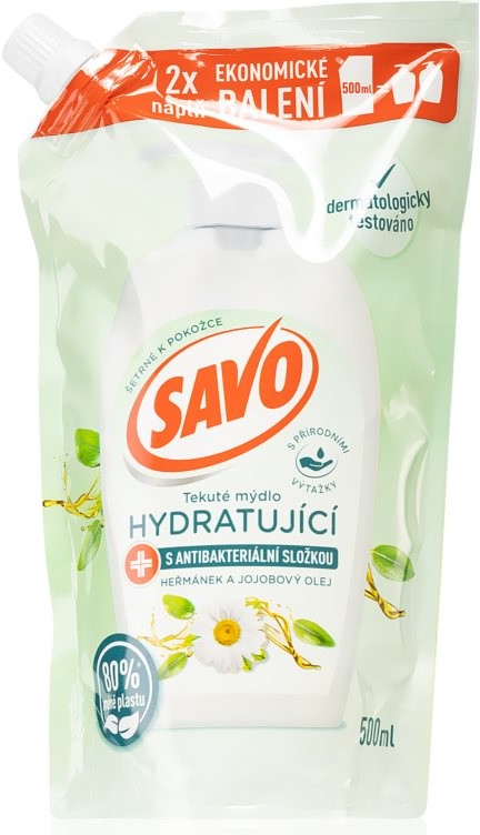 Savo tekuté mýdlo s antibakteriální složkou Heřmánek & Jojobový olej  náhradní náplň 500 ml od 66 Kč - Heureka.cz