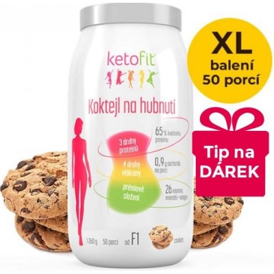 KetoFit Cookies proteinový koktejl KetoFit pro rychlé hubnutí 1 260 g, 50 porcí – Zbozi.Blesk.cz