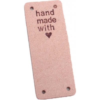 Pro Háčkování Hand Made koženková cedulka - přes okraj - se srdíčkem 20x50 mm lososová – Zboží Dáma