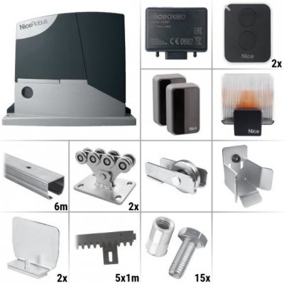 Nice Robus 400 KCE 7.0Z - sestava pojezdu, pohonu a příslušenství, pro posuvnou bránu do průjezdu 4,2 m a 400 kg, pozinkovaný profil – Zboží Mobilmania