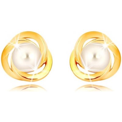 Šperky eshop z žlutého zlata tři propletené kroužky bílá sladkovodní perla S1GG55.25 – Zbozi.Blesk.cz