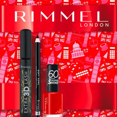 Rimmel London Extra 3D Lash řasenka 003 Extreme Black 8 ml + Soft Kohl Kajal tužka na oči 061 1,5 g + 60 Seconds Super Shine Nail Polish lak na nehty 315 Queen Of Tarts 8 ml dárková sada – Zboží Mobilmania