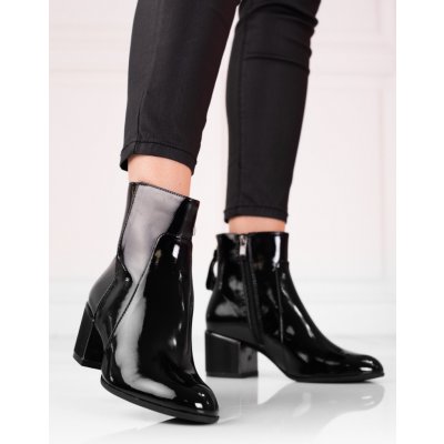 Klasické dámské kotníčkové boty na širokém podpatku černé – Zboží Mobilmania