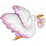 Godan Čáp růžový narození holčičky fóliový balónek 61cm – Sleviste.cz