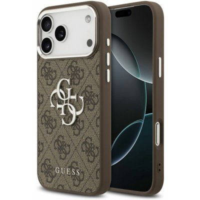 Guess PU 4G Metal Logo Zadní Kryt pro iPhone 17 Pro Max Silver Brown – Zboží Mobilmania