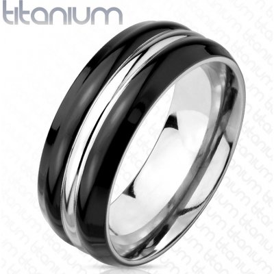 Šperky Eshop Stříbrná titanová obroučka černé okrajr stříbrný středový pásek, X30.11 – Zboží Mobilmania