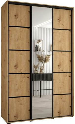 DobreSny DAVOS 5 posuvné se zrcadlem 150 x 235 x 45 cm DUB Artisan / černé pojezdy