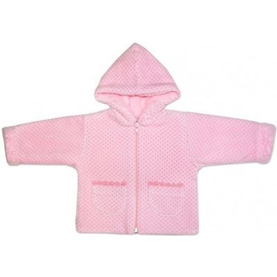 Zimní sametový kabátek/Bundička s kožíškem TEČKY růžový