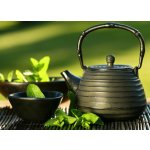 WEBLUX 5535303 Samolepka fólie Black iron asian teapot with sprigs of mint for tea Černá železná asijská čajová konvice s větvičkami na čaj rozměry 100 x 73 cm – Hledejceny.cz