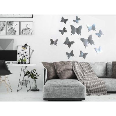 Nalepte.cz 3D motýli na zeď zrcadloví 12 ks 12 x 10 cm