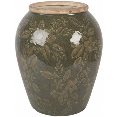 Zelená keramická váza s květy Timothée L - Ø 16*20 cm - Clayre & Eef – Hledejceny.cz