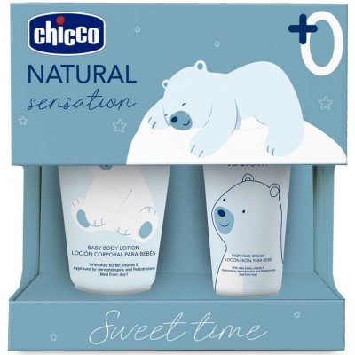 Chicco Natural Sensation 0+ pleťový krém pro děti od narození 50 ml + 0+ tělové mléko pro děti od narození 150 ml