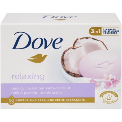 Dove Relaxing krémové toaletní mýdlo s kokosovým mlékem a s jasmínovými okvětními lístky 90 g – Zbozi.Blesk.cz