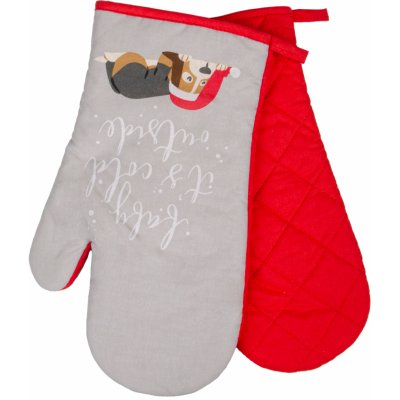 Vánoční kuchyňské rukavice chňapky HAPPY FRIENDS PEJSEK šedá/červená 19x30 cm 100% bavlna ESSEX – Zboží Mobilmania