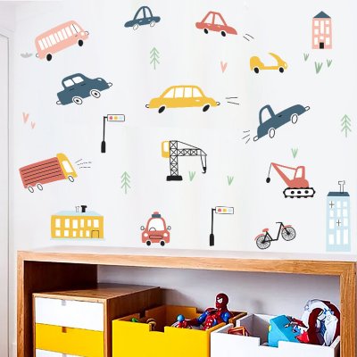 Impresi Samolepka do dětského pokoje Auta barevná - 60x30 cm – Zboží Dáma