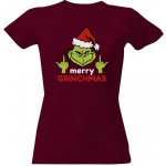 Tričko s potiskem Merry Cristmas GRINCH dámské Vínová – Zboží Dáma