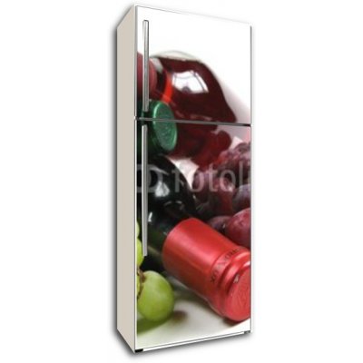 WEBLUX 4460273 Samolepka na lednici fólie bottles of wine with grapes láhve vína s hrozny rozměry 80 x 200 cm