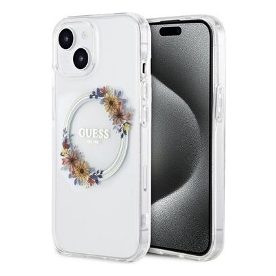 Guess PC/TPU Flowers Ring Glossy Logo MagSafe Apple iPhone 14 čiré