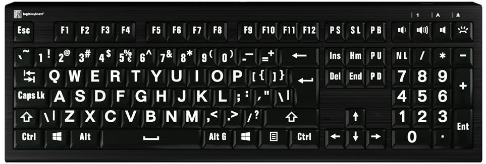 Logic Keyboard XLPrint ASTRA 2 PC White on Black UK