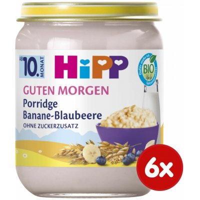 HiPP BIO Snídaňová ovesná kaše s banánem a borůvkami 6 x 160 g – Sleviste.cz