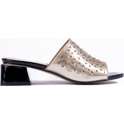 Shelvt dámské děrované sandály na nízkém podpatku gd-fl1099go zlaté – Zboží Mobilmania